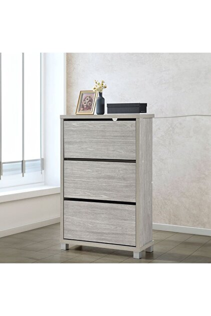 Harper 3-door Shoe Cabinet - Grey Oak L75xw30xh112.5cm
