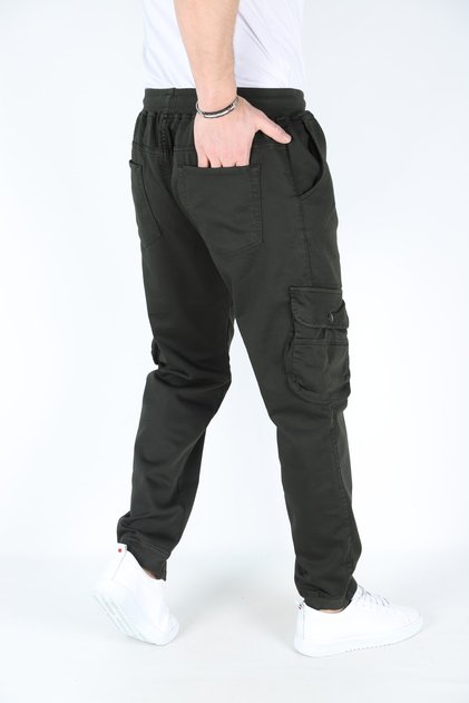 Pantaloni pentru bărbați, kaki, cu buzunar cargo, cu picior elastic în talie, din lycra