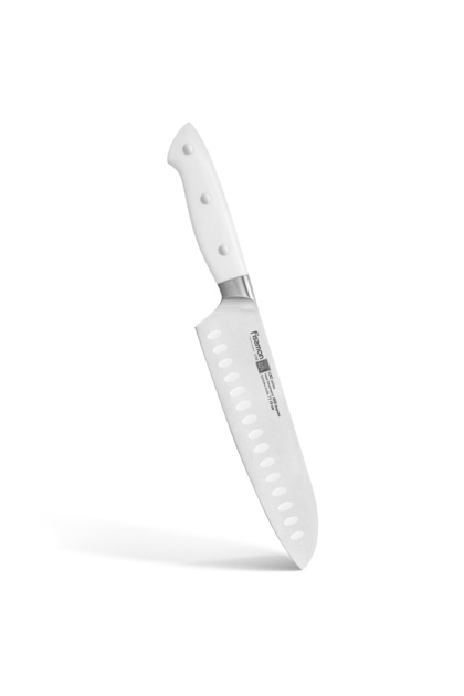 7" Santoku Knife German Stainless Steel X30Cr13 Kitchen Granton Knife White ABS Handle