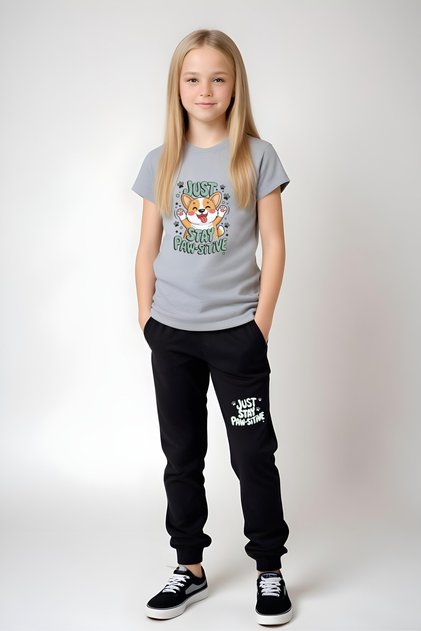 Stay Paw-Sitive Printed Girls Short Sleeve T-Shirt and Sweatpants Bottom-Top Set