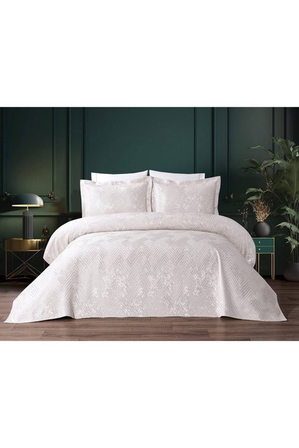 Vega Double Simple Modern Geometric Pattern Cream Bedspread 250x260cm Boxed