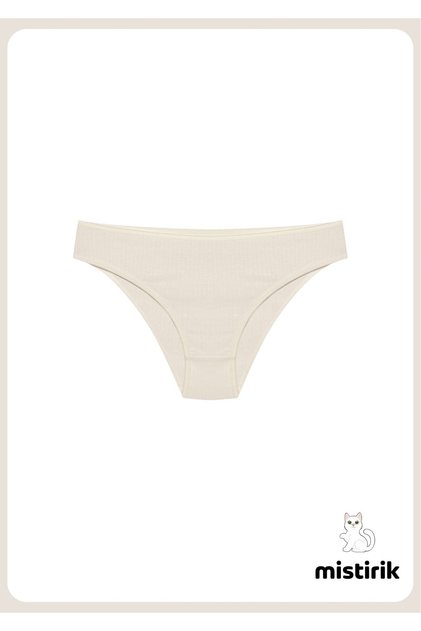 Taranto Model Ribbed Cotton Slip Flexible Comfortable Breathable Underpants Ecru Color