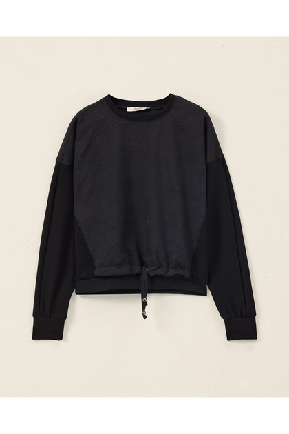 Desenli Beli Büzgülü Sweatshirt