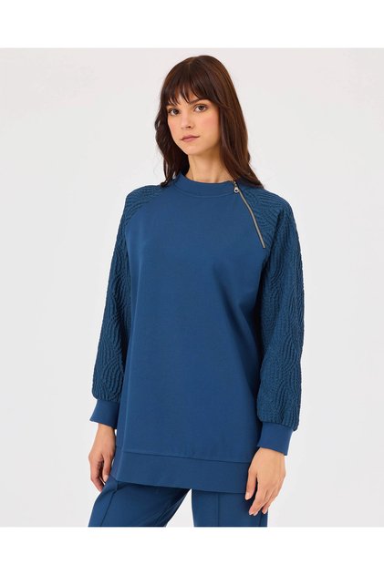 Sıfır Yaka Fermuar Detaylı Sweatshirt