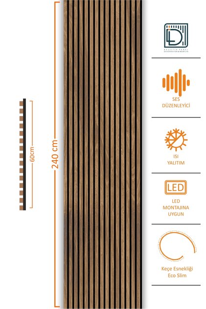 Ahşap Akustik Duvar Paneli Safir Meşe 60x240cm