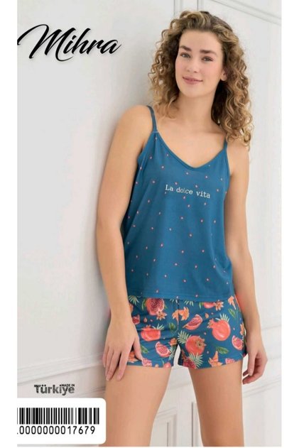 Shorts with Rope Suspenders Pajama Set of Combed Cotton