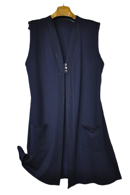 Plus Size Mother's Combed Cotton Stoned Long Vest