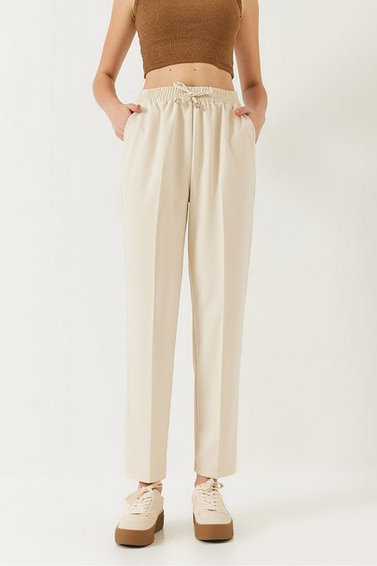 Women's Stone Waist Elastic Tie Double Pocket Carrot Cut Trousers 80178 60271079