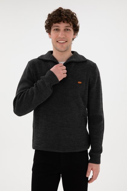 Men's Regular Fit Half Zip Anthracite Sweater 50297047-Vr006
