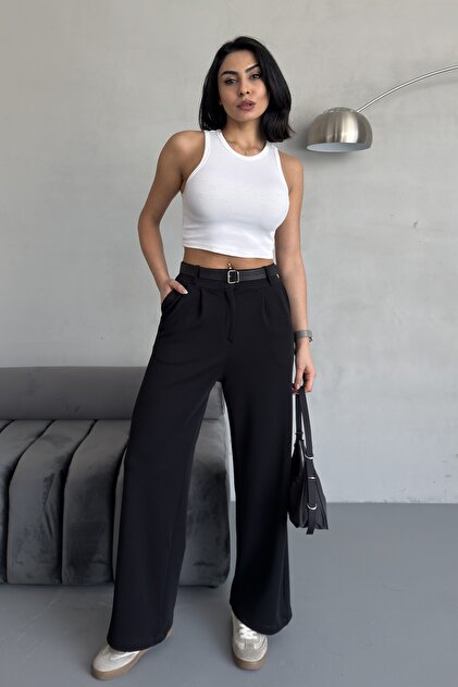 【deres 】back belt pants water 1T BACK Lycra Palazzo Trousers with Belt Detail - Price, Reviews