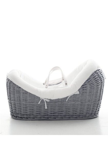 Infant Wicker Pod Moses Basket with White Waffle Beddings - Wooden Grey