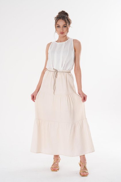 Women's Rope Detailed Layered Muslin Skirt 250144 -