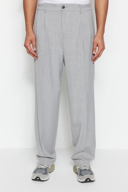 Graue Palazzo-Hose aus elastischem, plissiertem, lockerem Stoff TMNAW23PL00037
