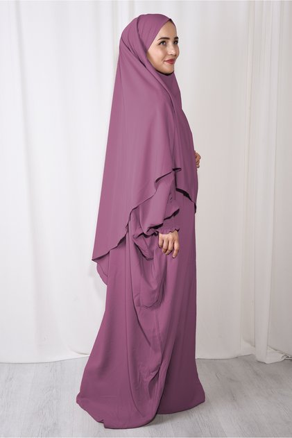 Hijab Medina Silk Dress Souffle Double Set Rose