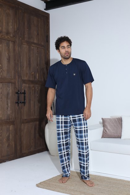 Men's Summer Short Sleeve Combed Cotton Single Jersey Pajamas Set
