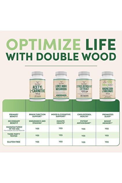 Double Wood Supplements Magnesium Glycinate 400mg, 180 Capsules - Vegan,  Non-GMO, Gluten Free by Double Wood- Trendyol