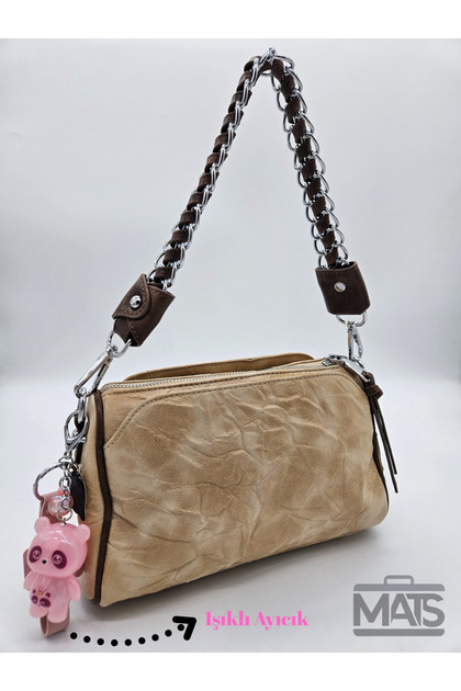 Wrinkled Faux Leather Mink Brown Hand and Shoulder Bag 2250