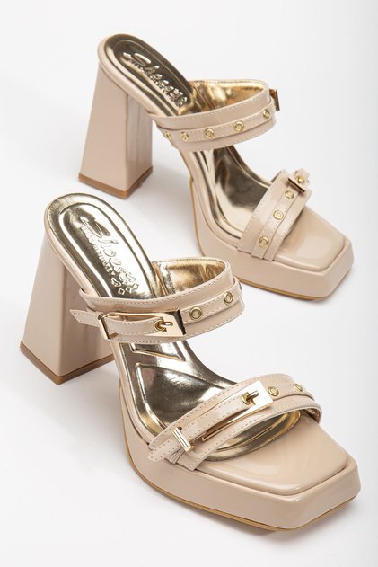Tommo Nude Patent Leather Platform Open Toe Thick Heeled Shoes