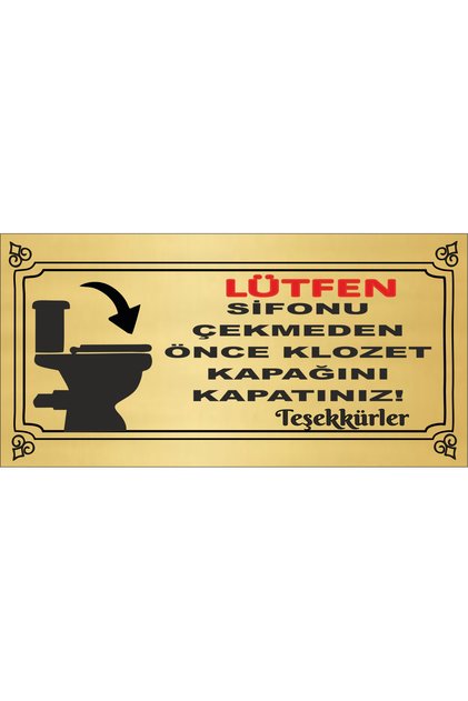 Close the Toilet Seat before Pulling the Siphon! Metal Warning Sign 10X20 Cm.