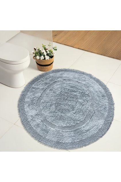 Spagetti Gri Renk Yuvarlak Oda Banyo Halısı Makinede Yıkanabilir %TEV100 Pamuk Dokuma
