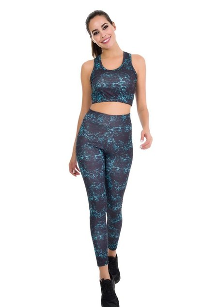 Gray Patterned Sports Tights Bustier Set