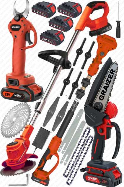 Graizer Alman 3 İn 1 Set Akülü Çim Ot Biçme Şarjlı Ağaç Dal Kesme