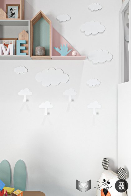 Metal Cloud-Shaped 4 Pcs Hangers for White Children's Rooms - Durable Design Wall Mounted Hanger