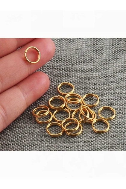 200 Adet - 10 mm Çift Turlu Takı Halkası, Çift Tur Halka, Anahtarlık Birleştirme Halkası, Gold