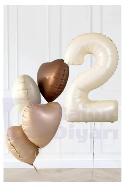 2 Year Old Themed Birthday Balloon Set in Retro Beige and Brown Tones