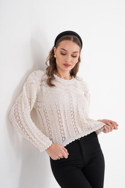 Kadın Ponpon Desenli Triko Örme Kazak 250269 -