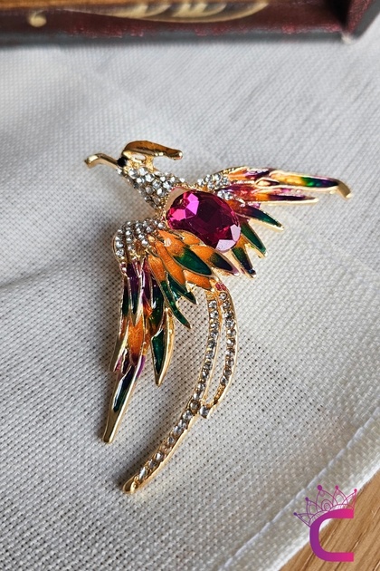 Phoenix Anka Kuşu Özel Tasarım Kristal Taşlı Unisex Broş - Hediyelik Elbise Ceket Yaka Iğnesi Broşu
