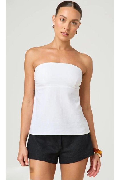 White 100% Cotton Strapless Blouse Mg2354