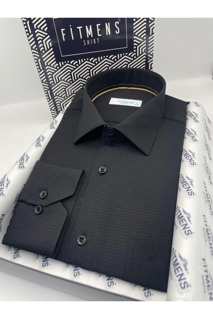 Classic Long Sleeve Square Argyle Pattern Men's Shirt with Gift Box Fs-002151 - Black