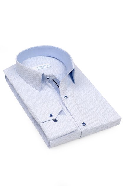 Classic Long Sleeve Diamond Pattern Jacquard Men's Shirt with Gift Box Fs-001366 - Light Blue