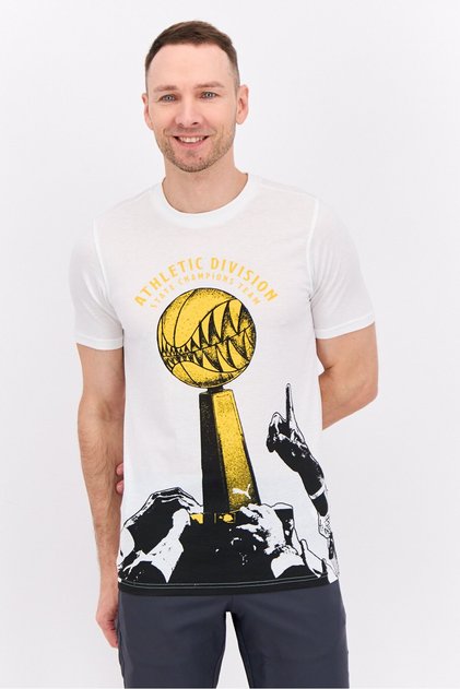 Men Sportswear Fit Short Sleeve Basketball T-Shirt, White Combo