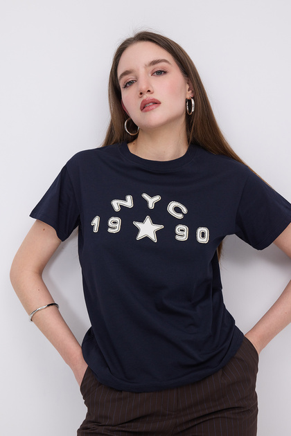 Addax NYC 1990 Yazılı T-shirt P10411 - Fiyatı, Yorumları