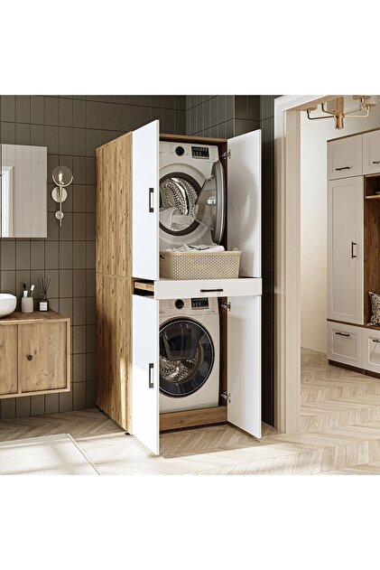 Banyo Dolabı Kapaklı Çamaşır Ve Kurutma Makinesi Dolabı 70x185 cm