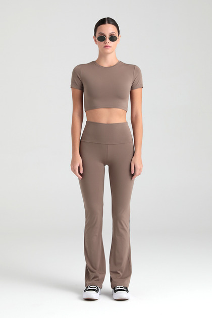 Soft Touch High Waist Flared Trousers Mink