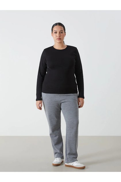 Lcwaikiki Basic Black Crew Neck Solid Long Sleeve Women's Body
