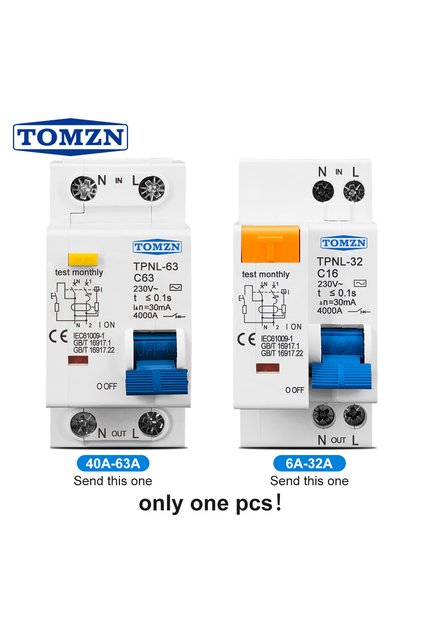 TPNL 6A TPNL DPNL 230V 1P+N Residual Circuit Breaker with over and Short Current Leakage Protection