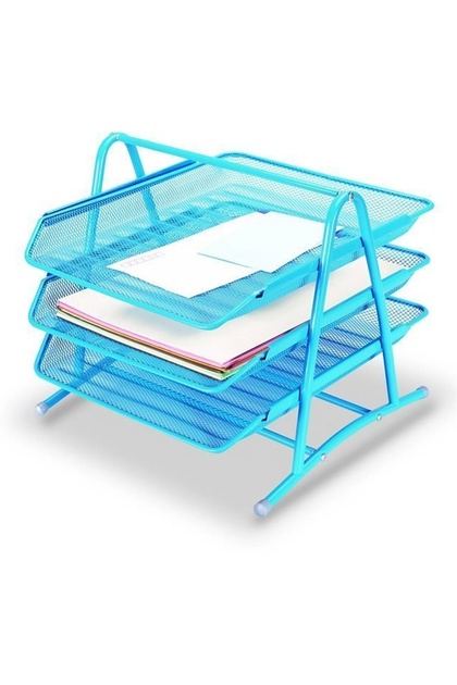 Metal Table Set 3 Layers Movable Document Shelf Blue
