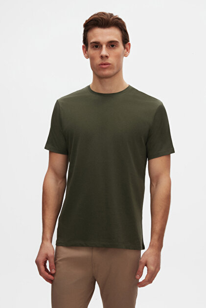 Slim Fit Khaki Crew Neck 100% Cotton Breathable T-Shirt