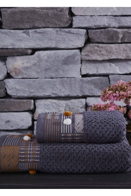 Kod-9822 Cotton Jacquard 50X90/70X140 Bath Towel Set - Gray