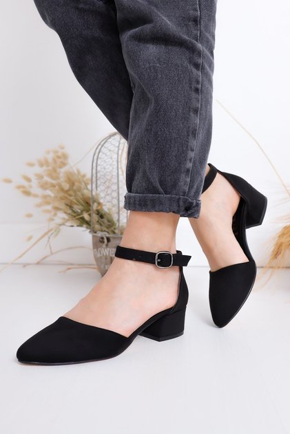 Dary Heeled Black Suede Shoes