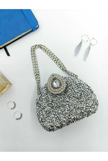 Silver Stringed Stone Quality Evening Dress Bag