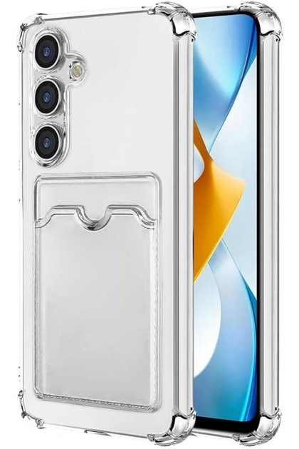 Samsung Galaxy S24 Compatible Transparent Case with Protruding Corners and Card Holder