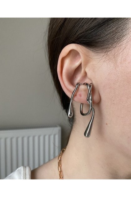 Silver Earcuff Kulağı Saran Kararmayan Akış Küpe