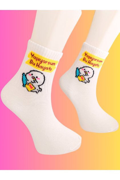 Unisex Colorful Comfortable Patterned Special Designs That Complete Your Fun and Style White College Socks