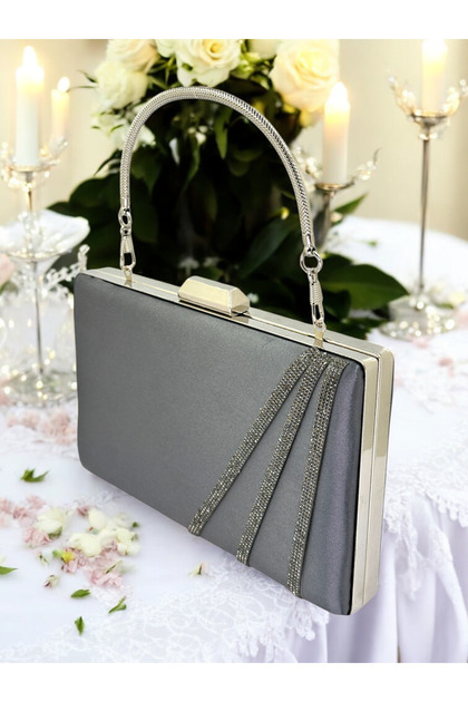 Platinum Color Satin Cross Platinum Crystal Stone Women's Evening Dress Bag Wedding Engagement Graduation