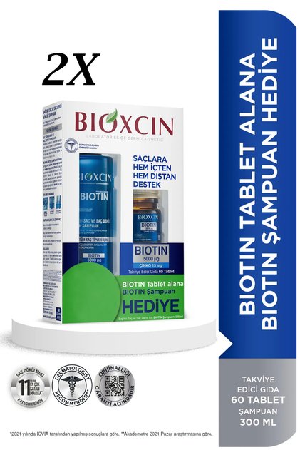 Biotin 5000 Mcg 60 Tablet Biotin Şampuan 300 ml Kofre 2 Kutu